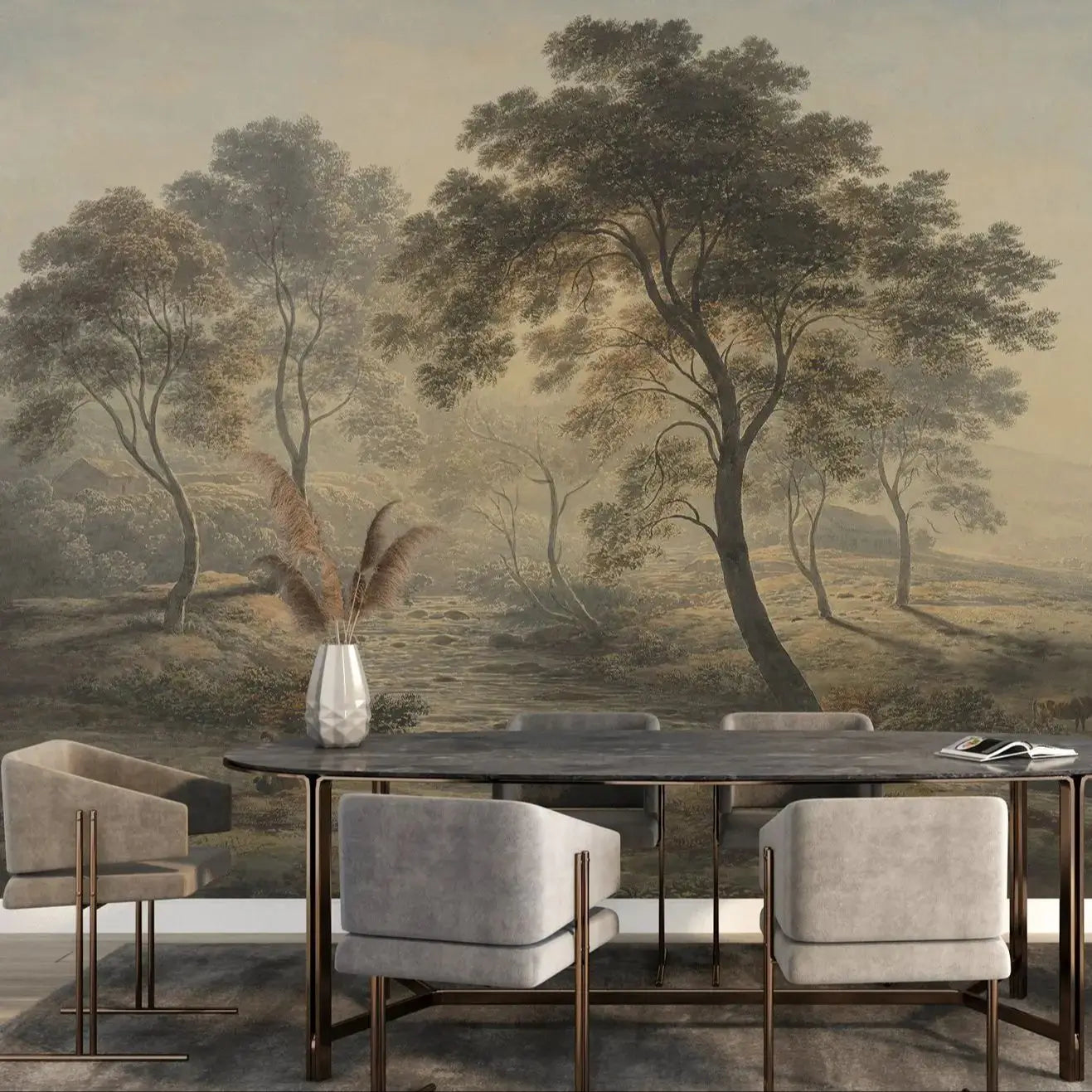 Vintage Landscape Wallpaper,Dark Trees Art Wall Decor, Abstract  Normal Wallpaper, Traditional Non-woven Mural For Home Decors