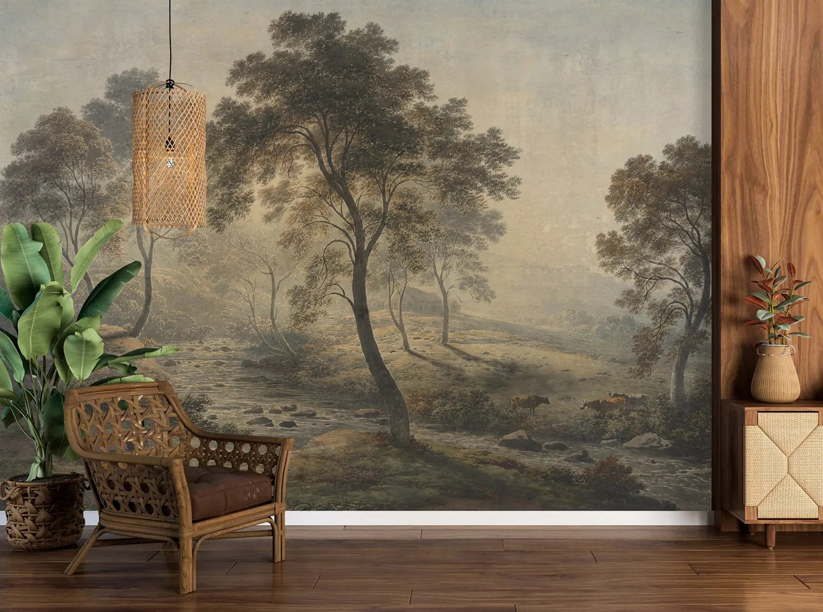 Vintage Landscape Wallpaper,Dark Trees Art Wall Decor, Abstract  Normal Wallpaper, Traditional Non-woven Mural For Home Decors