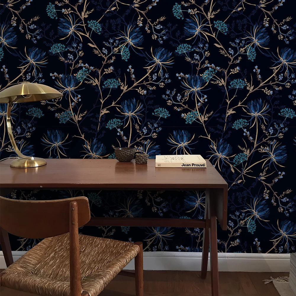 Blue Floral  PVC Peel And Stick Wallpaper Elegant Self-adhesive Waterproof Furniture Cabinet Sticker Watercolor Contact Paper