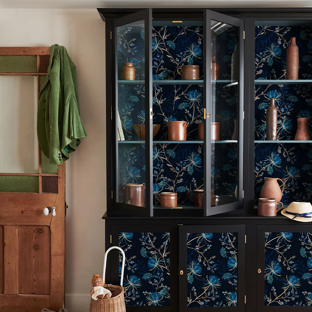 Blue Floral  PVC Peel And Stick Wallpaper Elegant Self-adhesive Waterproof Furniture Cabinet Sticker Watercolor Contact Paper